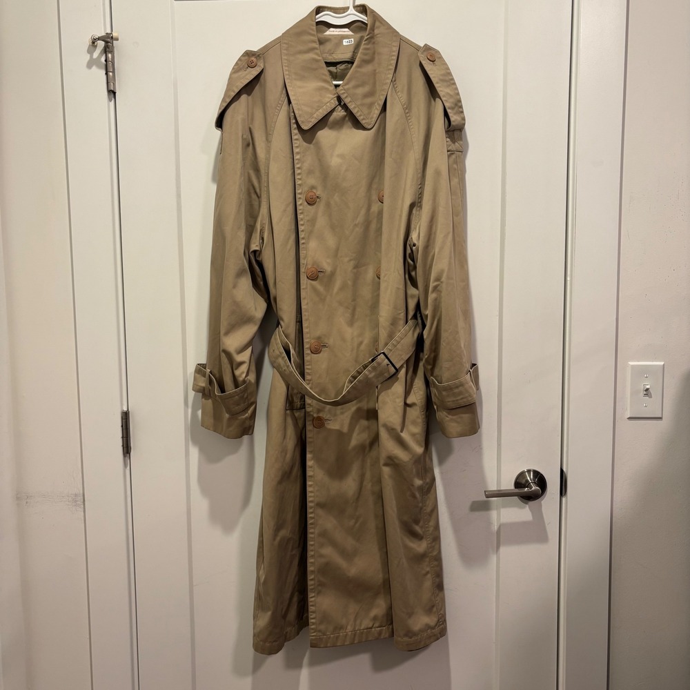 Oleg Cassini Mens 44 Long Tan Khaki Double Breasted Weather Ready Trench Coat